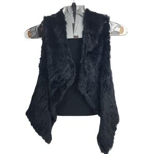 Catherine Black Faux Fur Front Knit Back Vest Size L